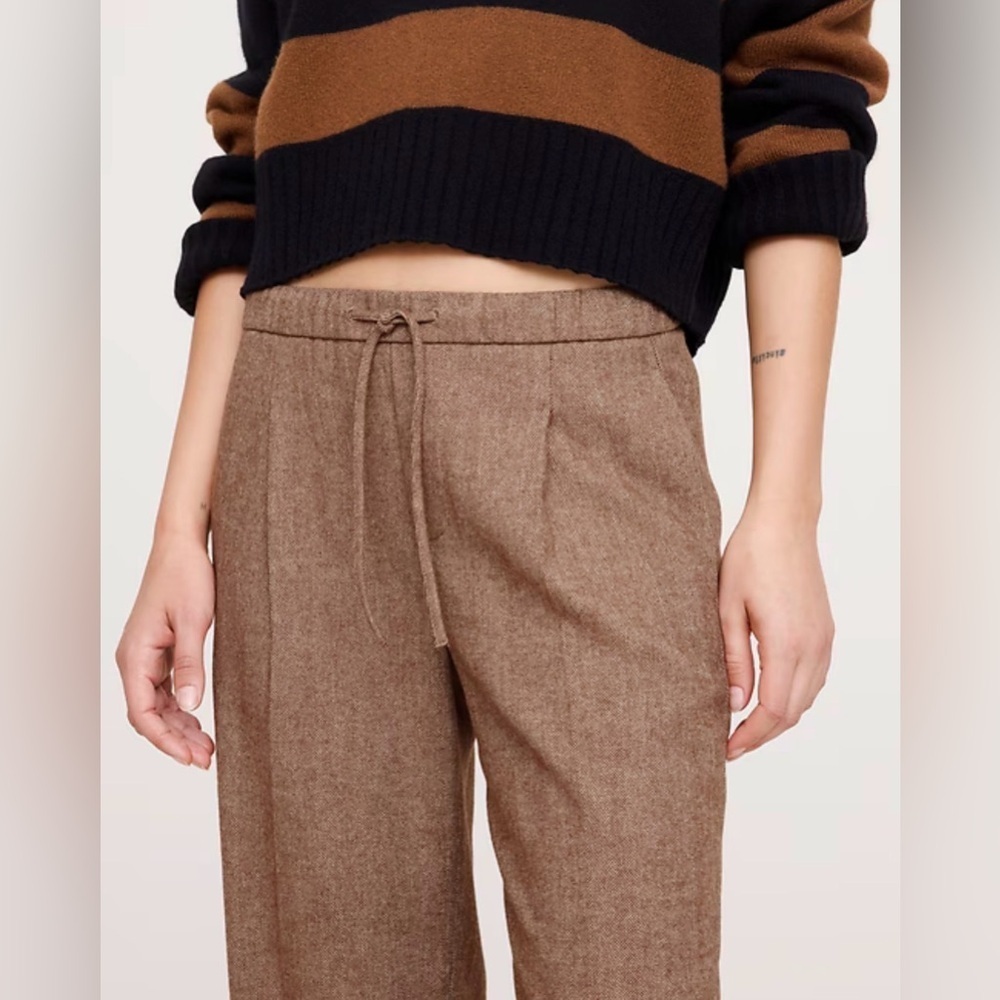 Banana Republic Wide Leg Drawstring Wool Blend Pants in Brown Herringbone Size S - Picture 3 of 5